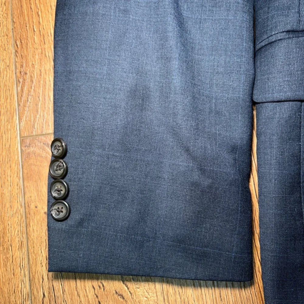 Lauren Ralph Lauren Mens 44L 100% Wool Navy Blue Windowpane Blazer Union Made